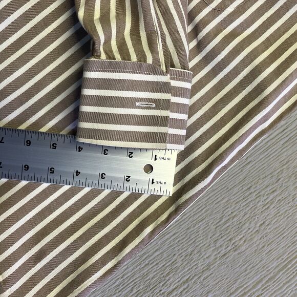 Tiglio Shirt Men  Beige Rustic Strip Cotton Dress Button Up Made in Italy 34/35 - Picture 11 of 14